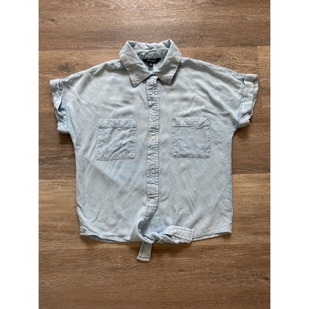 Sim & Sam Womens Light Wash Rayon Tie Front Button Down Shirt Small